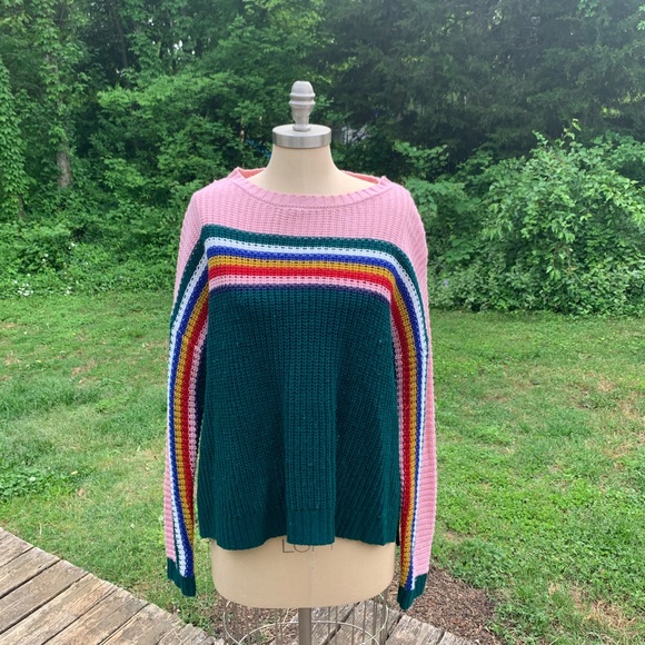 Rainbow 2-tone Split Sweater Pull-Over - Picture 2 of 3